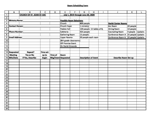 Room Scheduling Form 2020 Pdf St Joan Of Arc Parish